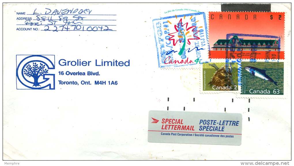 1991  Special Leetermail  Fort St John BC To Toronto - Cartas & Documentos