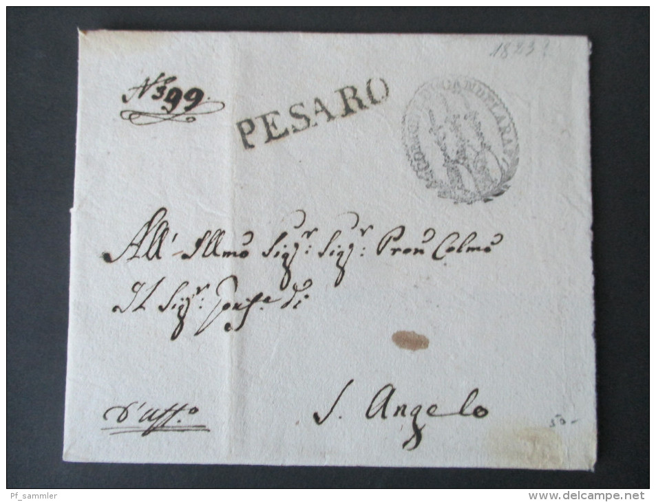 Italien Vorphila Ca. 1823. Pesaro Nach S. Angelo. Schöner Stempel. Candelara. No 99. Altes Papier! Militärpost?! - ...-1850 Voorfilatelie