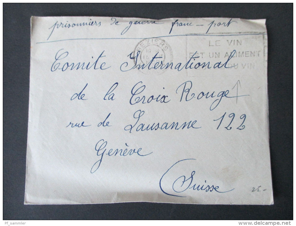 Frankreich 1940 Kriegsgefangenpost / Prisonnier De Guerre. Franc-Port. Le Vin Est Un Aliment Buyez Du Vin. Croix Rouge - Briefe U. Dokumente