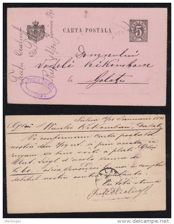 Rumänien Romania 1891 Stationery Card TULCEA To GALATI - Storia Postale