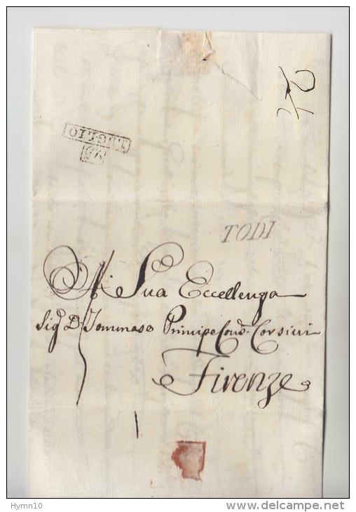 DE795-1822 STATO CHIESA Lettera Da TODI A ESTERO FIRENZE-indirizzata A Principe CORSINI-doppia TASSAZIONE - 1. ...-1850 Prephilately