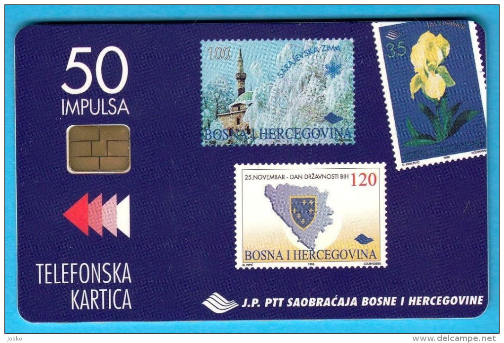 STAMPS ON CARD ( Bosnia Very Old & Rare MINT CARD ) Orchid Orchidee Timbre Stamp Timbres Mosque Mosquee Six-lily - Bosnien