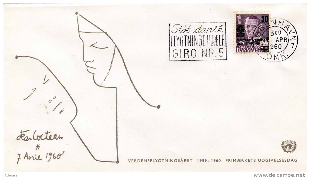 Dänemark 1960 - FDC, Marke Mit Überdruck (Animèe Mondiale Du Refugie) - FDC