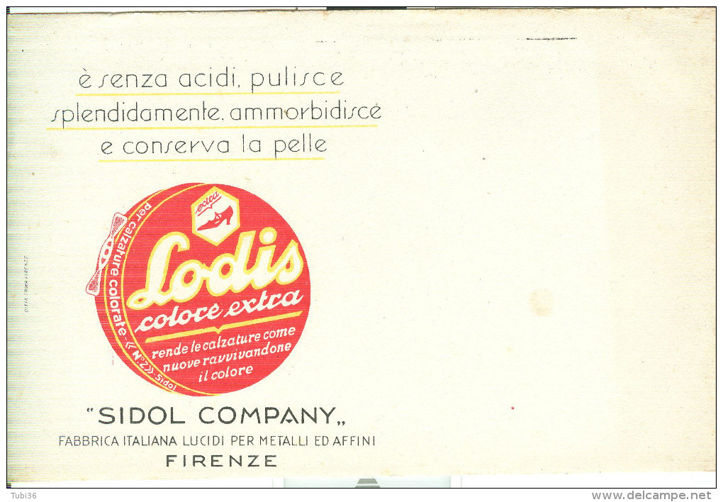 LODIS - CREMA PER CALZATURE - SIDOL COMPANY  FIRENZE - FOGLIO CARTA ASSORBENTE   CM. 22 X 14 - Scarpe