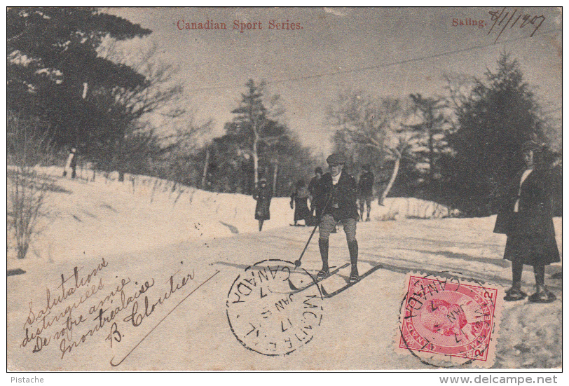 Vintage 1907 – Montréal Québec – Canadian Sport Series – Ski Skiing Snow Shoe – Animated – Stamp & Postmark - 2 Scans - Montreal
