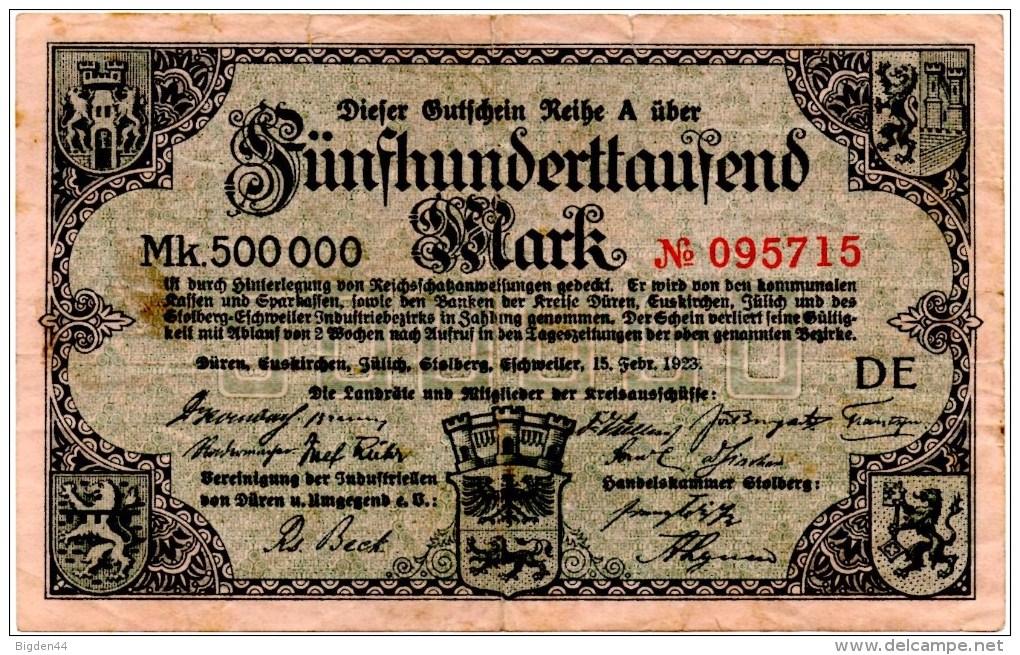 500 000 Mark 1923_Düren, Euskirchen, Julich, Stolberg - 500.000 Mark