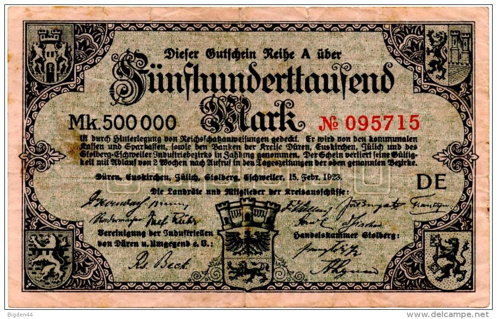 500 000 Mark 1923_Düren, Euskirchen, Julich, Stolberg - 500000 Mark