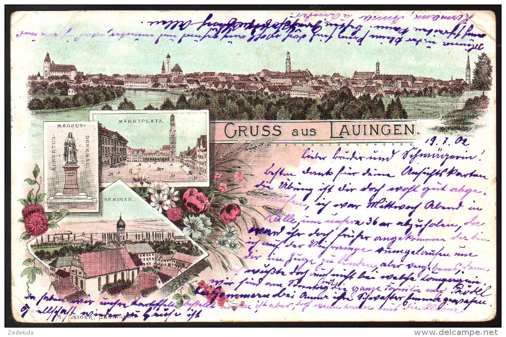 0964 - Alte Litho Ansichtskarte - Gruß Aus Lauingen - Gel 1902 - Lauingen