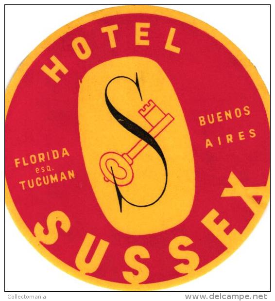 24 HOTEL Labels ARGENTINA BUENOS AIRES  Regis Caridge Plaza Continental Tres Sergentos Roi CastelarLancaster Monumental