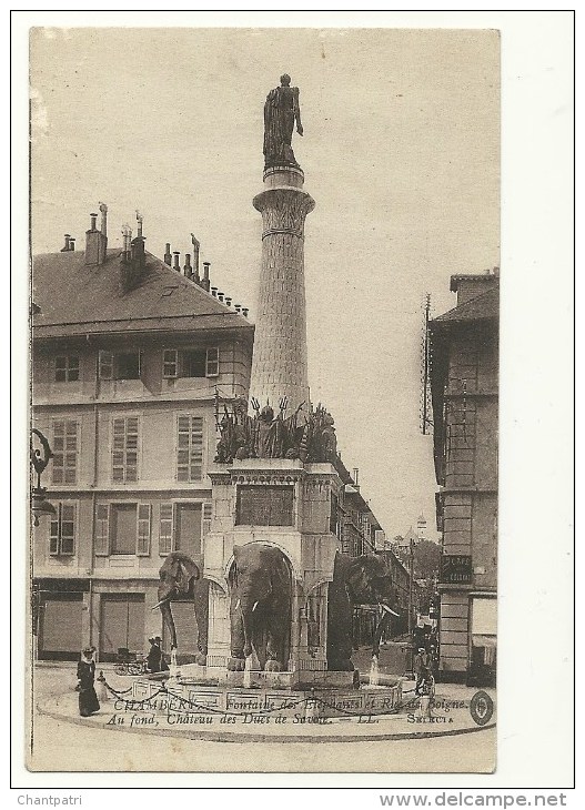 Chambery - Fontaine Des Eléphants Et Rue De Boigne - Au Fond , Chateau Des Ducs De Savoie - Chambery