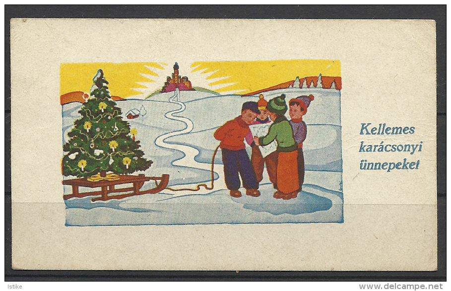 Hungary,  Marry Christmas, Four Boys With A Christmas Tree And A Map, 1947. - Sonstige & Ohne Zuordnung