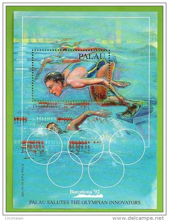 Bloc Feuillet  Timbre ** Jeux Olympiques JO BARCELONE 1992 PALAU Athlète DAWN FRASER Natation BARCELONA'92 - Verano 1992: Barcelona