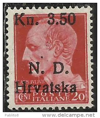 ITALY ITALIA OCCUPAZIONE CROATA SEBENICO 1944 SOPRASTAMPATO SURCHARGE 3,50 SU 20 CENT. VARIETA' VARIETY MNH - Kroatische Bes.: Sebenico & Spalato