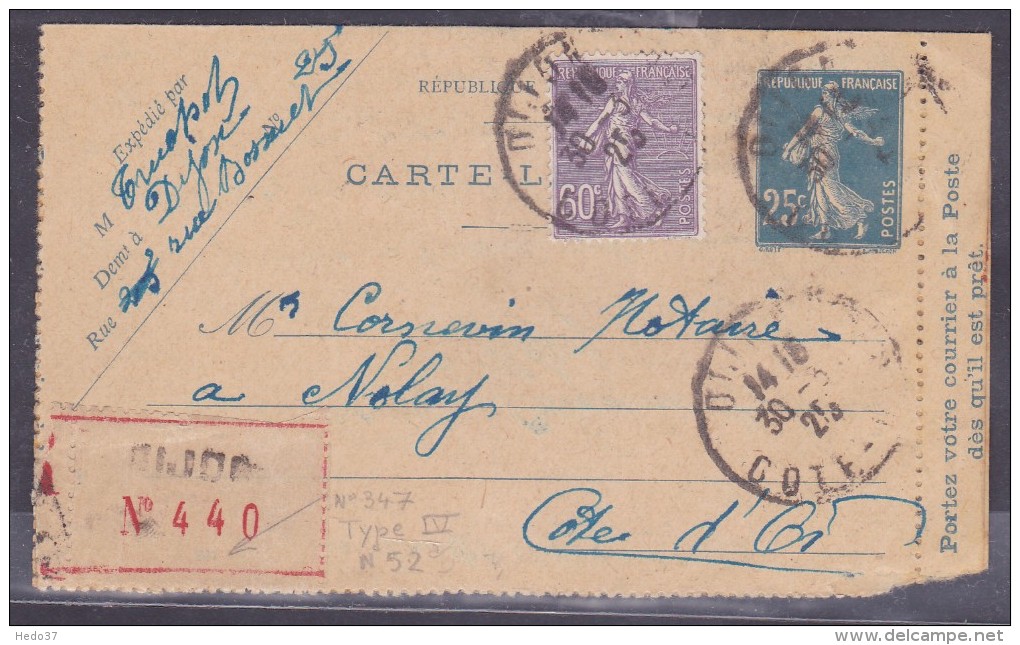 France Type Semeuse Sur Lettre - 1903-60 Säerin, Untergrund Schraffiert