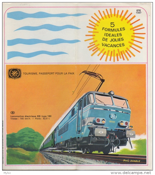 Dépliant Publicité. Train. S.N.C.B. Locomotive. Illustrateur Phil Dambly. Eté 1967. - Dépliants Touristiques