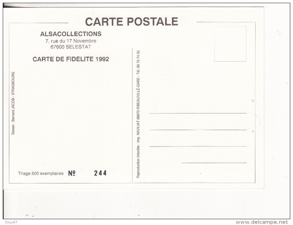 SELESTAT (Bas-Rhin) Carte Fidélité 1992 Avec Camion Voiture Château D'eau - Tirage 500 Ex. Illustrateur-Dessin JACOB - Selestat