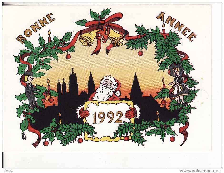 SELESTAT (Bas-Rhin) Carte Alsacollections 1992 Bonne Année Père Noël Tirage 500 Ex. Illustrateur-Dessin RISACHER - Selestat