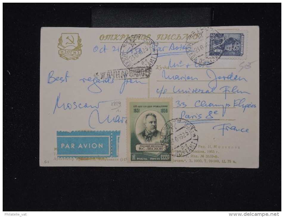 RUSSIE - Cp De Moscou Pour Paris En 1956 Par Avion ( étiquette) - Aff. Plaisant - A Voir - Lot P10869 - Cartas & Documentos