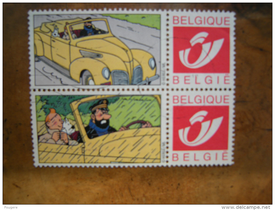 Vignette Tintin, Milou, Haddock En Voiture + 2 Vignettes Attenantes. Erinnophilie. - Autres & Non Classés