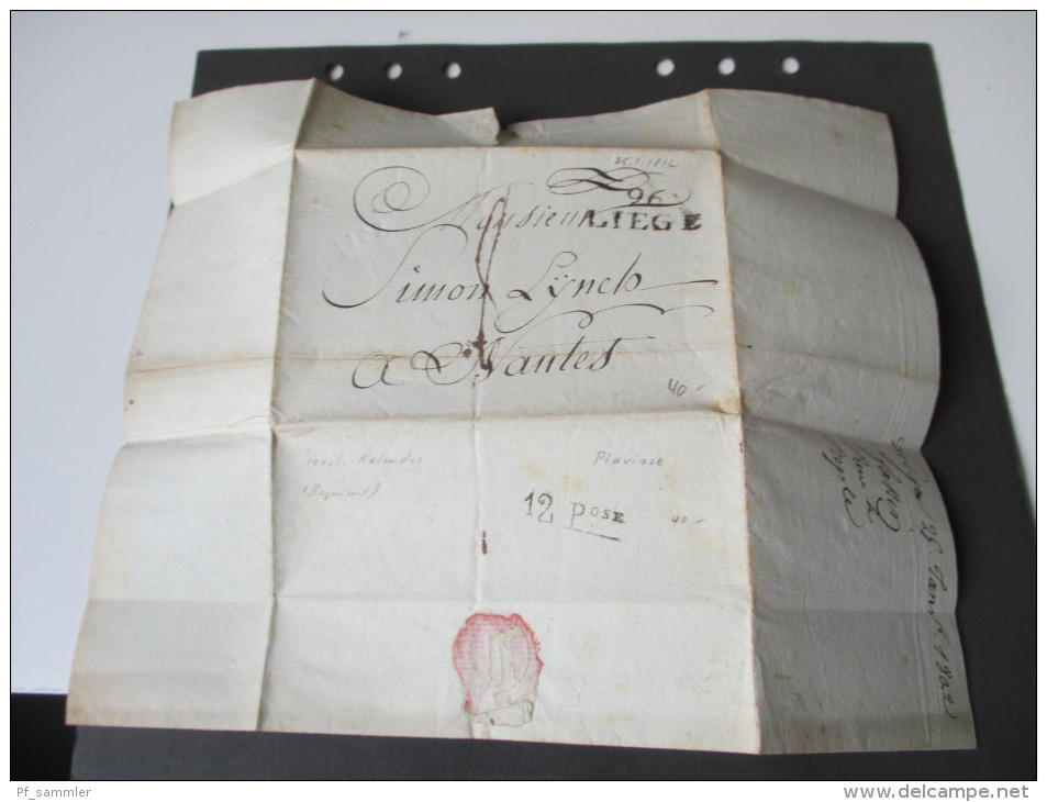 Frankreich 1802 Stempel. L2 96 Liege nach Nantes. Monsieur Simon Lynch. Stempel: 12 Pose. Interessanter Beleg!