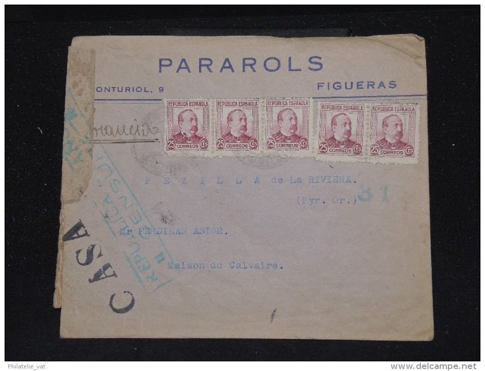 ESPAGNE - Enveloppe Pour La France En 1938 Avec Censure Et Griffe "CASA" - Rare - A Voir - Lot P10880 - Marques De Censures Républicaines