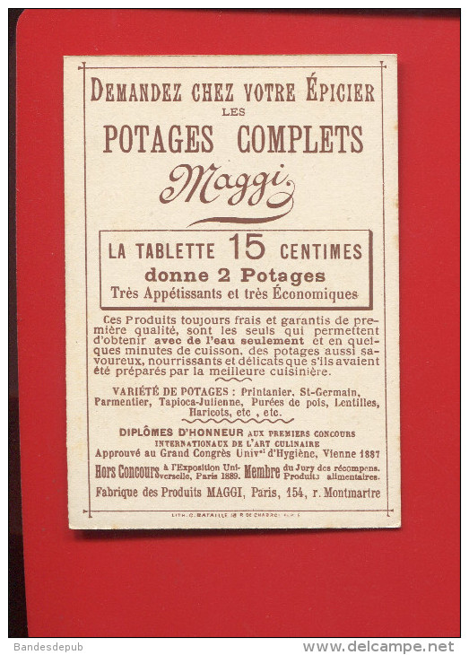 POTAGE MAGGI SIMILI LIEBIG BELLE CHROMO BATAILLE PIERROT COLOMBINE REPAS ARLEQUIN LUNE SOUPIERE   N 4 PIEGE - Autres & Non Classés