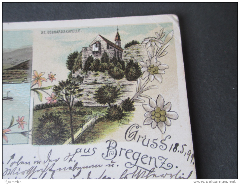 Österreich Mehrbildkarte 1899 Gruss Aus Bregenz. Hotel Pfänder, St. Gebhardskapelle. Mit Einriss!! - Bregenz