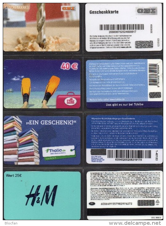 Collection 4 Cards Geschenkkarten Karten-Welt Deutschland/World New 8€ Giftcards OBI H&M L´TUR Tschibo Saturn Of Germany - Gift Cards