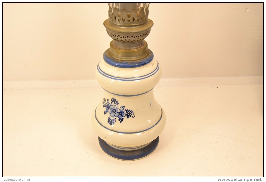 Ancienne lampe à pétrole Hollandaise Delfts Delft blue handpainted made in holland