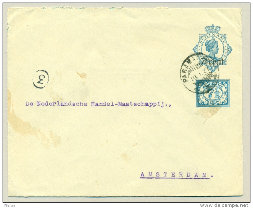 Suriname - 1927 - 7,5 Cent Opdruk Op 12,5+7,5ct Envelop - Echt Gebruikt Surinaamsche Bank - Suriname ... - 1975