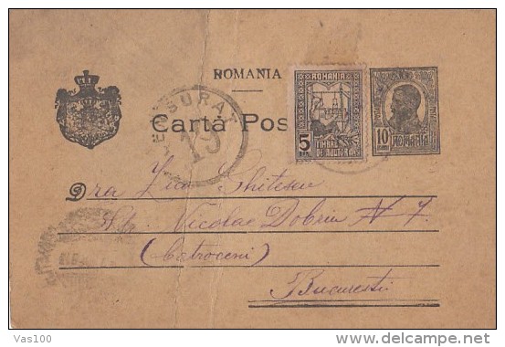 KING CHARLES 1ST, MILITARY POSTCARD STATIONERY, ENTIER POSTAL, CENSORED,1918, ROMANIA - Lettres & Documents