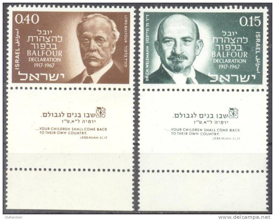 1967 50th Anniv. Of Balfour Declaration  FullTAB Bale 384-5 / Sc 353-4 / Mi 401-2 MNH / Neuf / Postfrisch [gra] - Unused Stamps (with Tabs)