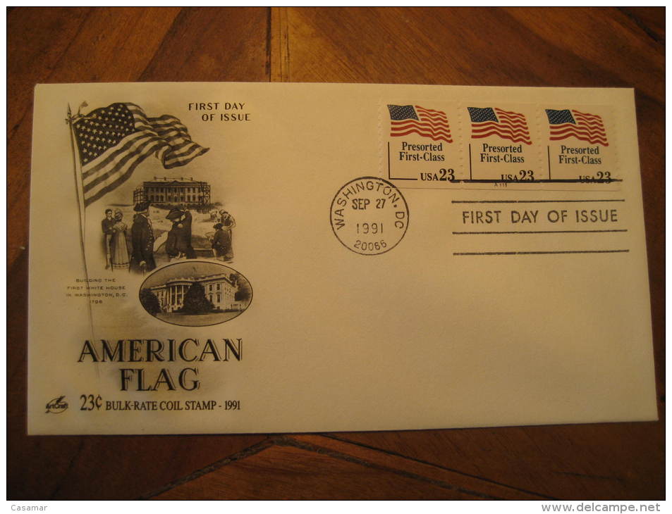 Washington 1991 The American Flag 3 Stamp Imperforated Up And Down Fdc Cover USA - Briefe