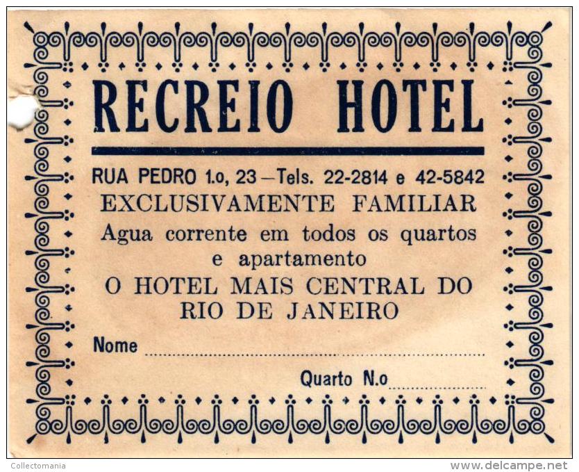 16 BRASIL  Rio De Janeiro Santa Catharina Rio Grande BELEM BOLIVIA CHILI Santiago Puerto Varas Osorno - Hotel Labels