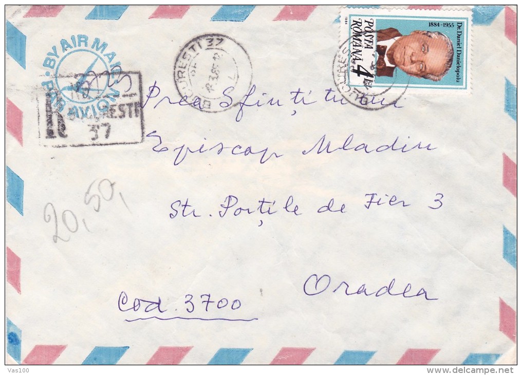 BV168     DR. DANIEL DANIELOPOLU STAMPS ON REGISTER COVER 1985  ROMANIA. - Briefe U. Dokumente