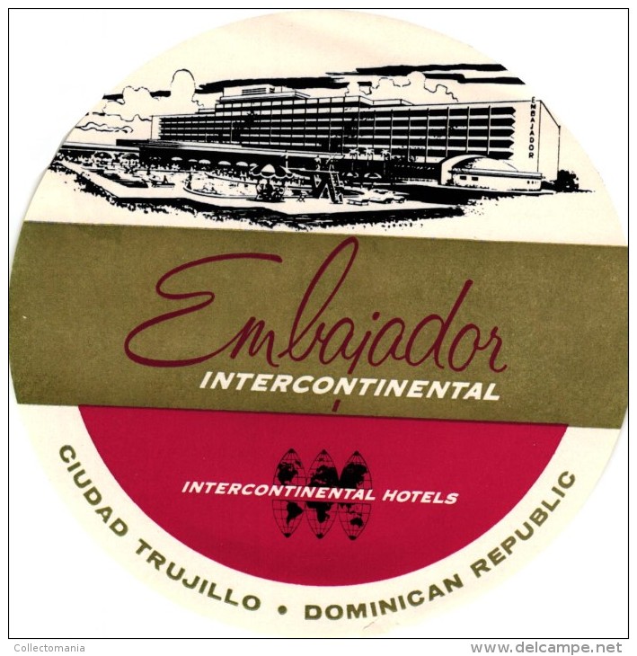 14 HOTEL Labels DOMINICAN REPUBLIC Trujillo CURACAO HAITI Port Au Prince HONDURAS PANAMA Ancon Tocumen - Hotelaufkleber