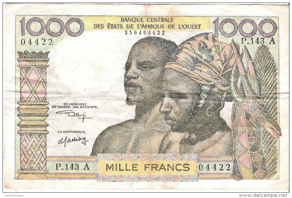 West African States - Pick 103A  - 1000 Francs 1959/65 - F+ - Stati Dell'Africa Occidentale