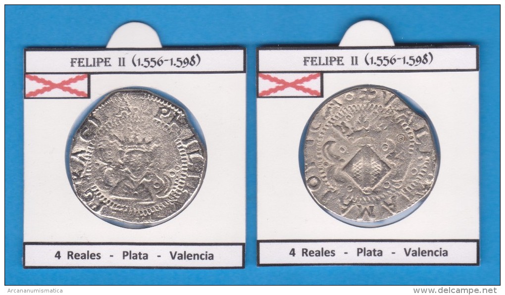 FELIPE  II  (1.556-1.598) 4 Reales  Plata  Valencia   SC/UNC  Réplica   T-DL-11.394 - Ensayos & Reacuñaciones
