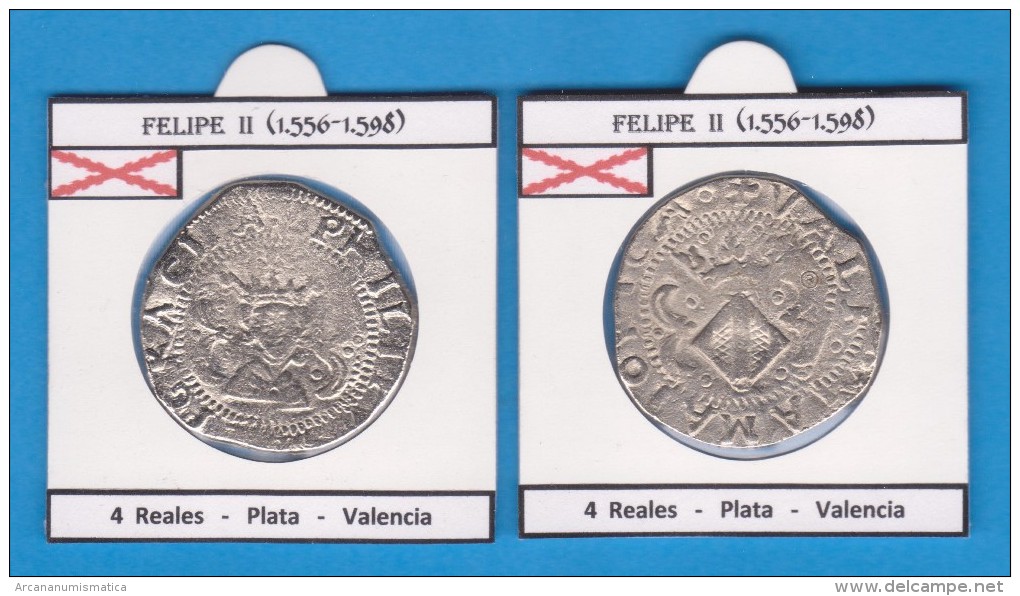 FELIPE  II  (1.556-1.598) 4 Reales  Plata  Valencia   SC/UNC  Réplica   T-DL-11.394 - Essais & Refrappes