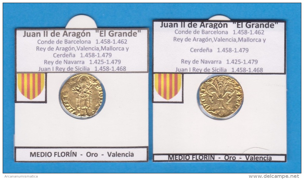 JUAN II De ARAGON "El Grande" (1.458-1.462) MEDIO FLORIN  Oro  Valencia   SC/UNC  Réplica   DL-11.393 - Test- Und Nachprägungen