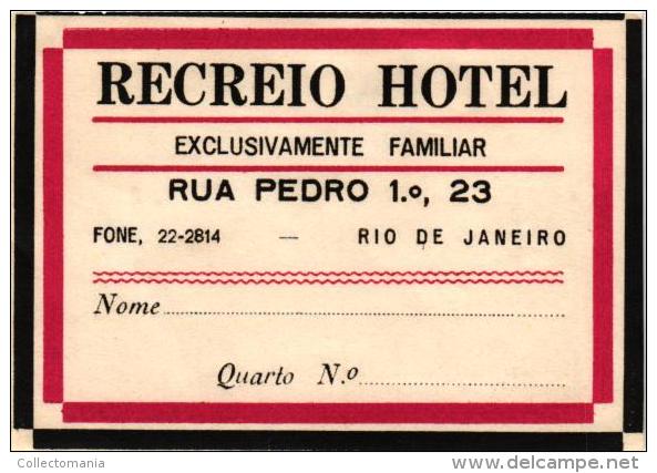 18 HOTEL Labels BRAZIL Rio SAO PAULO HAITI PUERTO RICO VIRGIN Islands BARBADOS HONDURAS