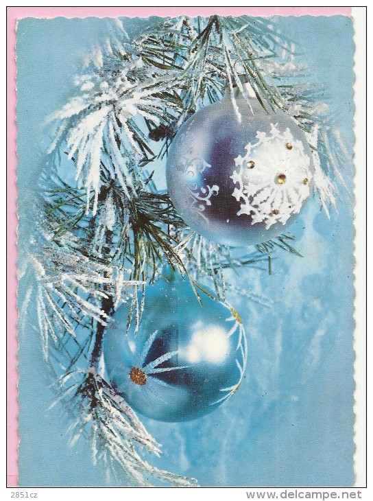 Happy New Year - Silver / Blue Balls, 1974., Yugoslavia (Jež, C-16649) - Año Nuevo