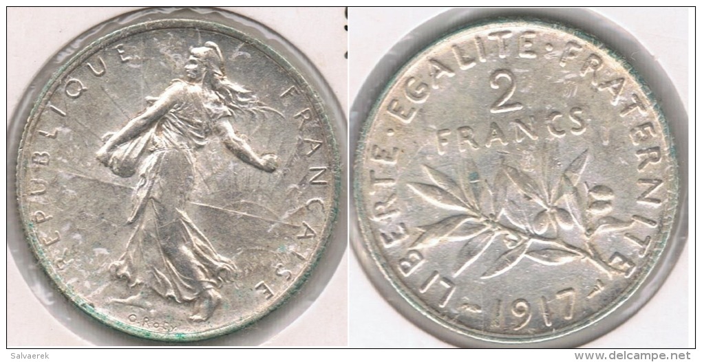 FRANCIA FRANCE 2 FRANCS 1917 PLATA SILVER V - Otros & Sin Clasificación