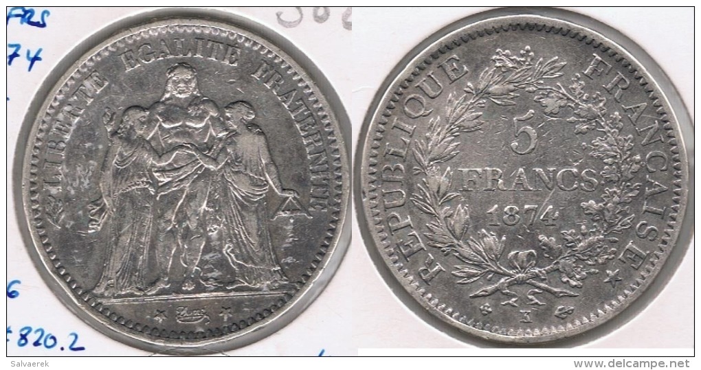 FRANCIA FRANCE 5 FRANCS 1874 K PLATA SILVER V - Otros & Sin Clasificación