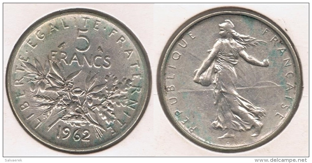 FRANCIA FRANCE 5 FRANCS 1962 PLATA SILVER V - Otros & Sin Clasificación