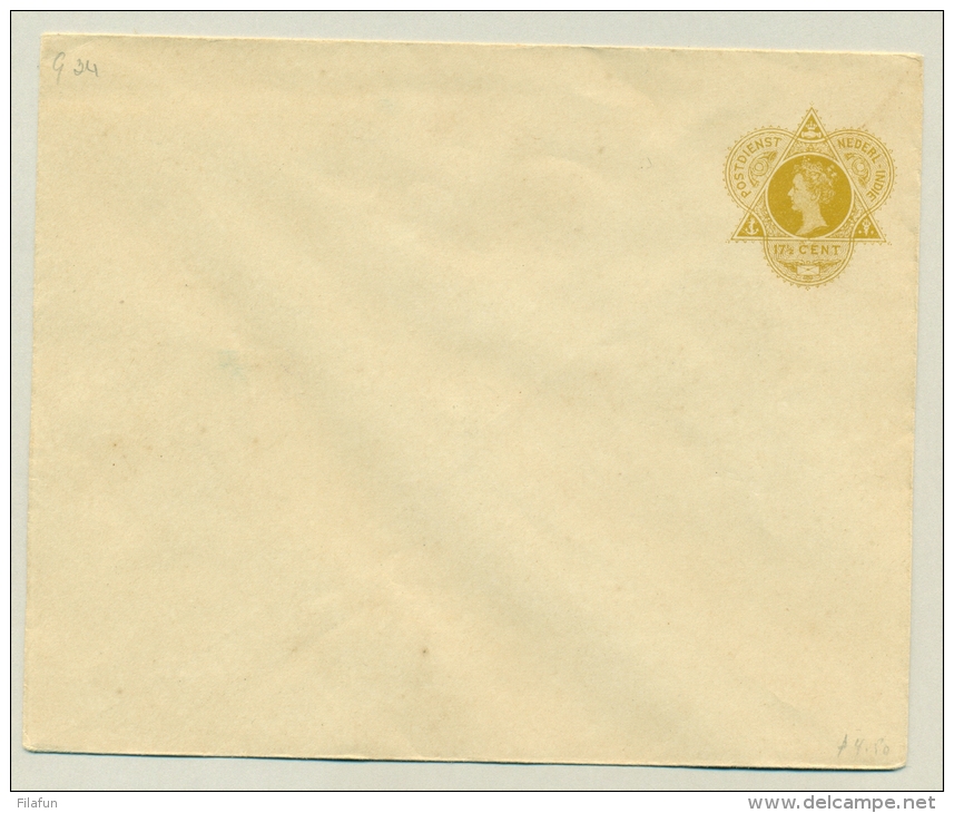 Nederlands Indië - 1912 - 17,5 Cent Envelop Wilhelmina In Driehoek, Okergeel - Nederlands-Indië