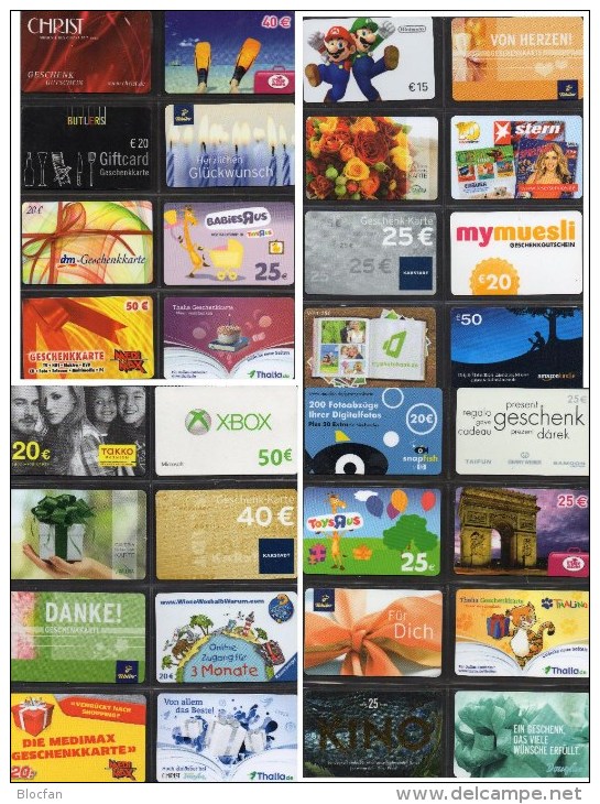 64 collection giftcards Geschenk-Karten Deutschland neu 80€ unbenutzt Tschibo Toys Thalia OBI Amazon C&A card of Germany