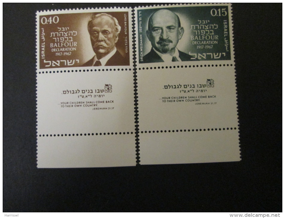 ISRAEL 1967 BALFOUR DECLARATION JUBILEE MINT TAB  STAMP - Unused Stamps (with Tabs)