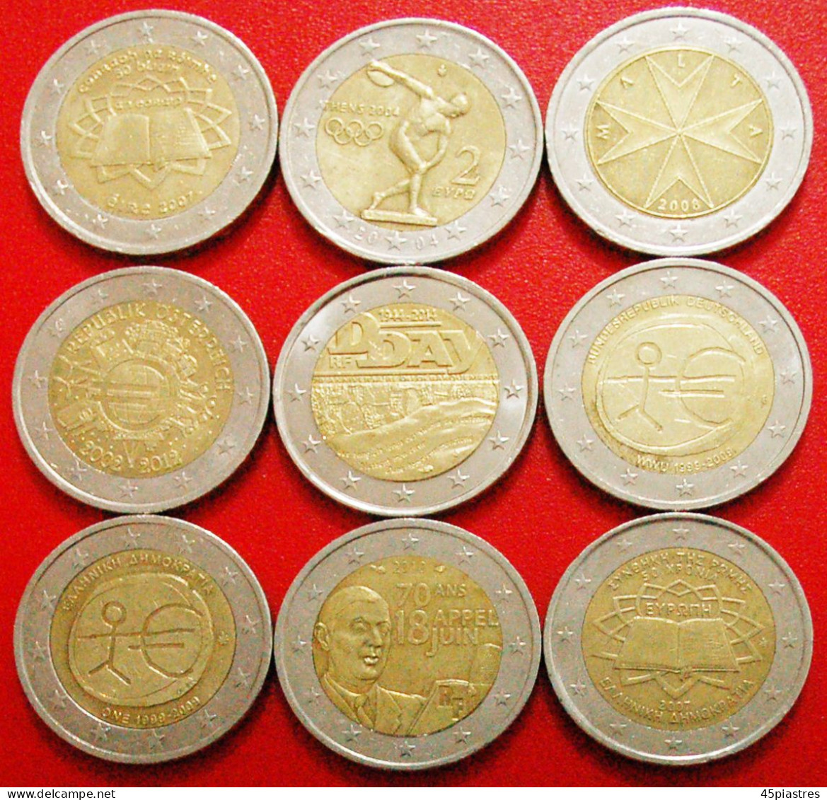 &#9733;9 COMMEMORATIVE COINS: 2 EURO DIFFERENT TYPES! LOW START &#9733; NO RESERVE! - Lots & Kiloware - Coins