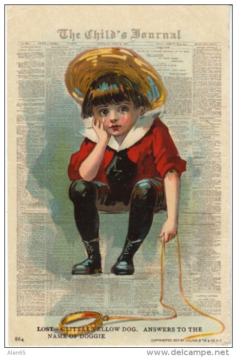 The Child's Journal Series, 'Lost Little Dog' Sad Boy, C1900s Vintage Postcard - Other & Unclassified
